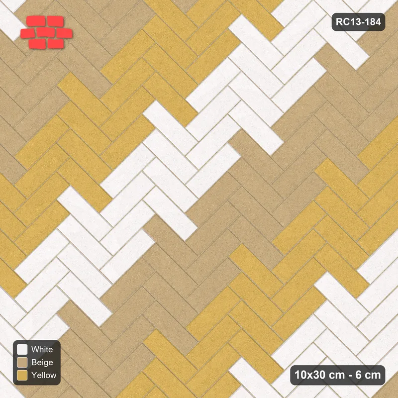 Interlock (Pasco) 10x30 cm · RC13-184 · Herringbone 45 60 cm counter-diagonal stripes with Kerb 40B frame · Top view