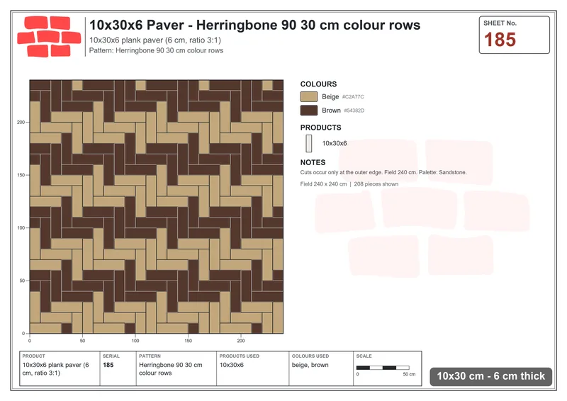 Interlock (Pasco) 10x30 cm · RC13-185 · Herringbone 90 30 cm colour rows · Laying plan Interlock (Pasco) 10x30 cm · RC13-185 · Herringbone 90 30 cm colour rows · Laying plan
