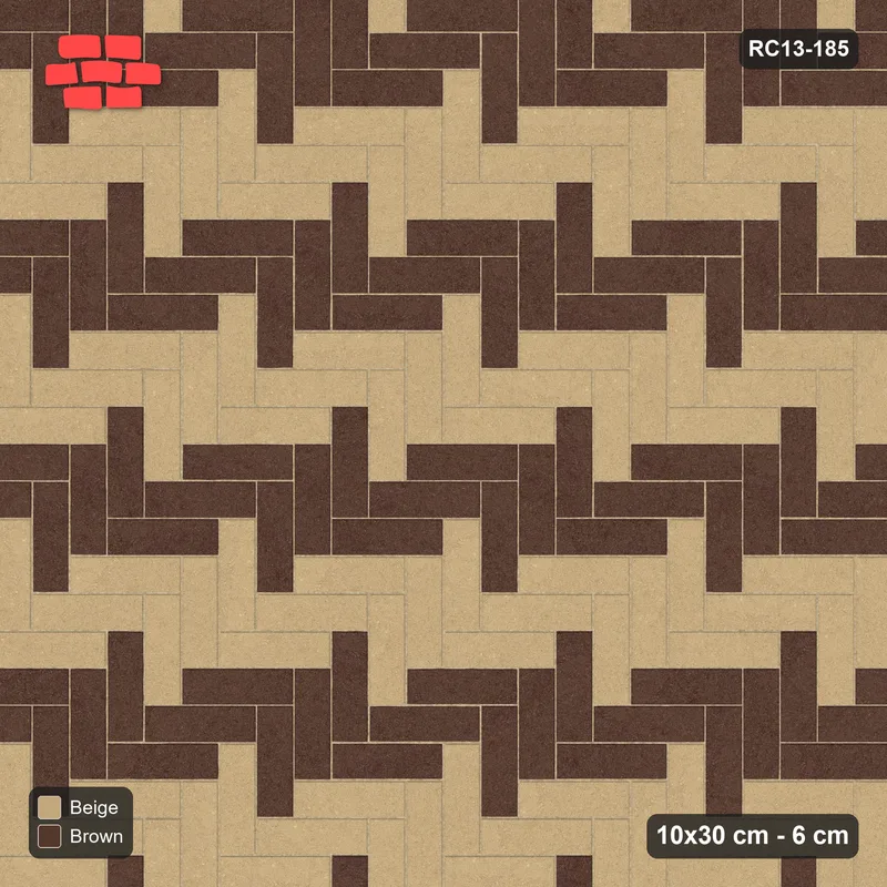 Interlock (Pasco) 10x30 cm · RC13-185 · Herringbone 90 30 cm colour rows · Top view