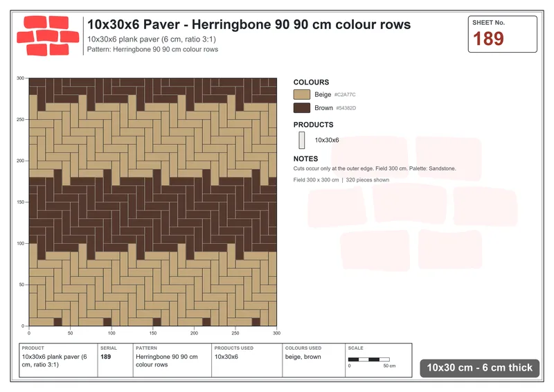 Interlock (Pasco) 10x30 cm · RC13-189 · Herringbone 90 90 cm colour rows · Laying plan Interlock (Pasco) 10x30 cm · RC13-189 · Herringbone 90 90 cm colour rows · Laying plan
