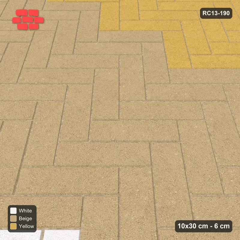 Interlock (Pasco) 10x30 cm · RC13-190 · Herringbone 45 90 cm colour rows with Kerb 54H frame · Side view