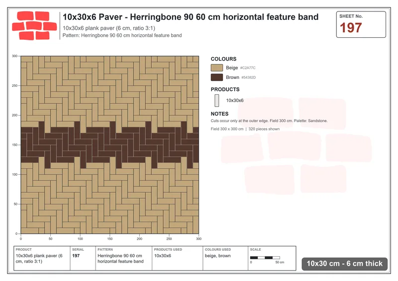Interlock (Pasco) 10x30 cm · RC13-197 · Herringbone 90 60 cm horizontal feature band · Laying plan Interlock (Pasco) 10x30 cm · RC13-197 · Herringbone 90 60 cm horizontal feature band · Laying plan