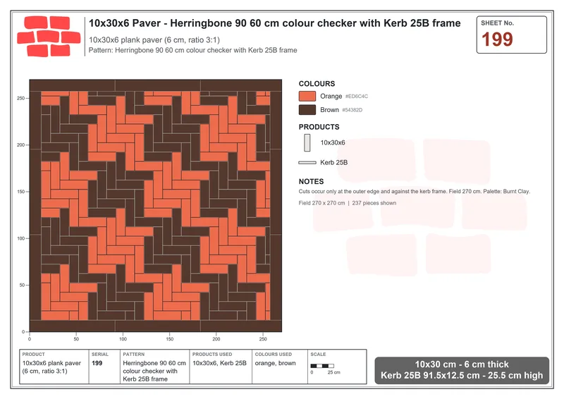 Interlock (Pasco) 10x30 cm · RC13-199 · Herringbone 90 60 cm colour checker with Kerb 25B frame · Laying plan Interlock (Pasco) 10x30 cm · RC13-199 · Herringbone 90 60 cm colour checker with Kerb 25B frame · Laying plan