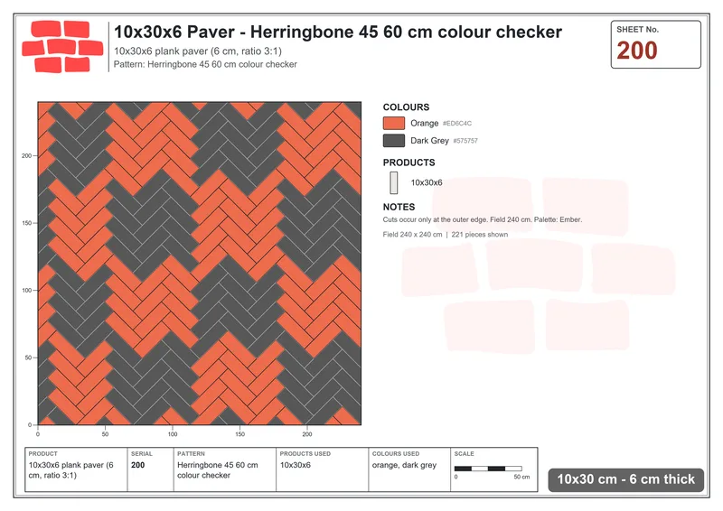 Interlock (Pasco) 10x30 cm · RC13-200 · Herringbone 45 60 cm colour checker · Laying plan Interlock (Pasco) 10x30 cm · RC13-200 · Herringbone 45 60 cm colour checker · Laying plan