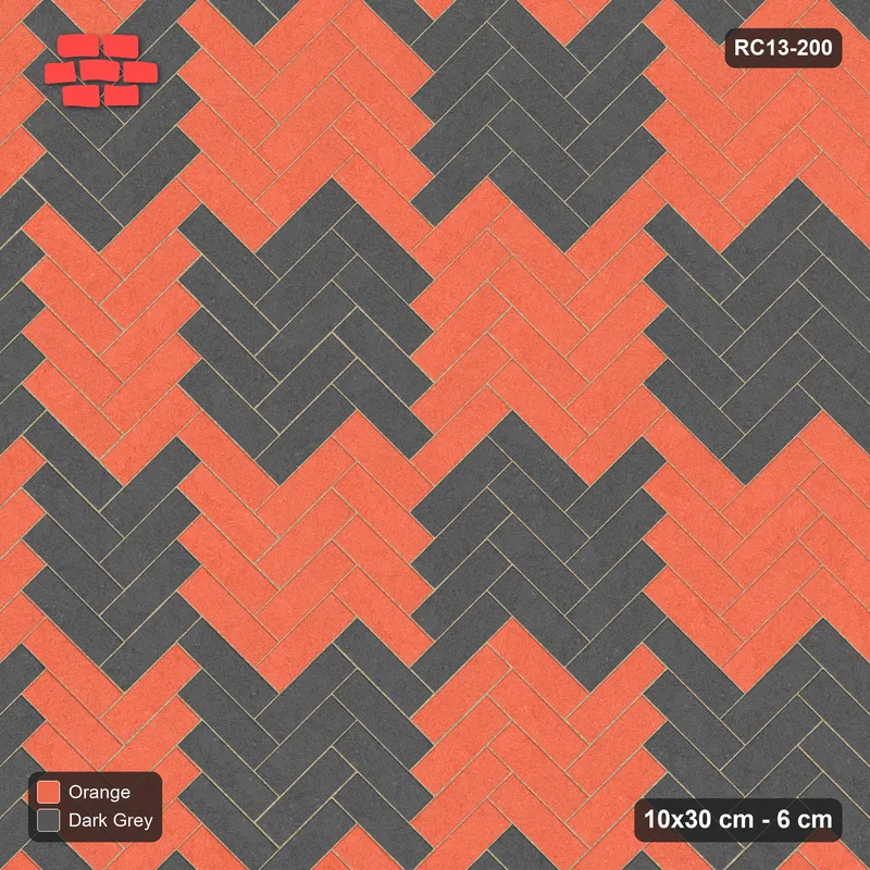 Interlock (Pasco) 10x30 cm · RC13-200 · Herringbone 45 60 cm colour checker · Top view