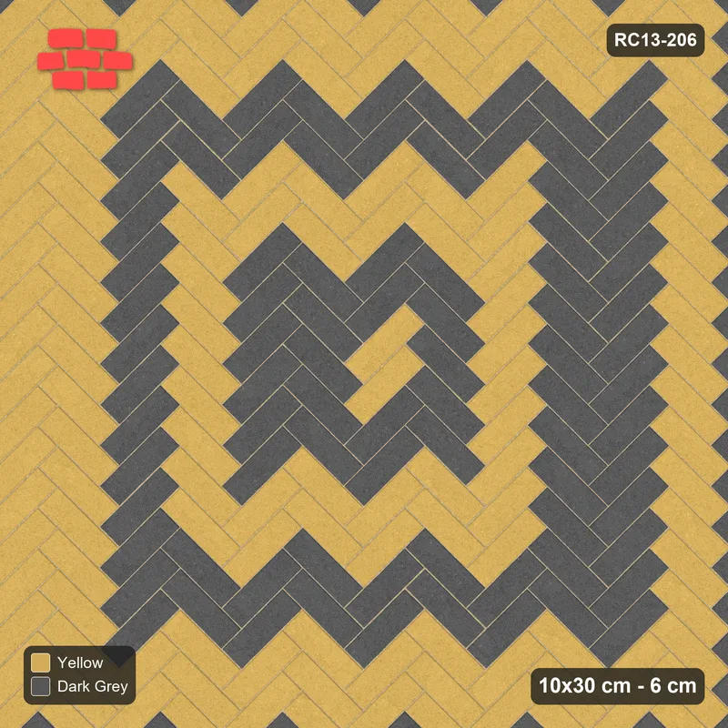 Interlock (Pasco) 10x30 cm · RC13-206 · Herringbone 45 30 cm concentric rings · Top view