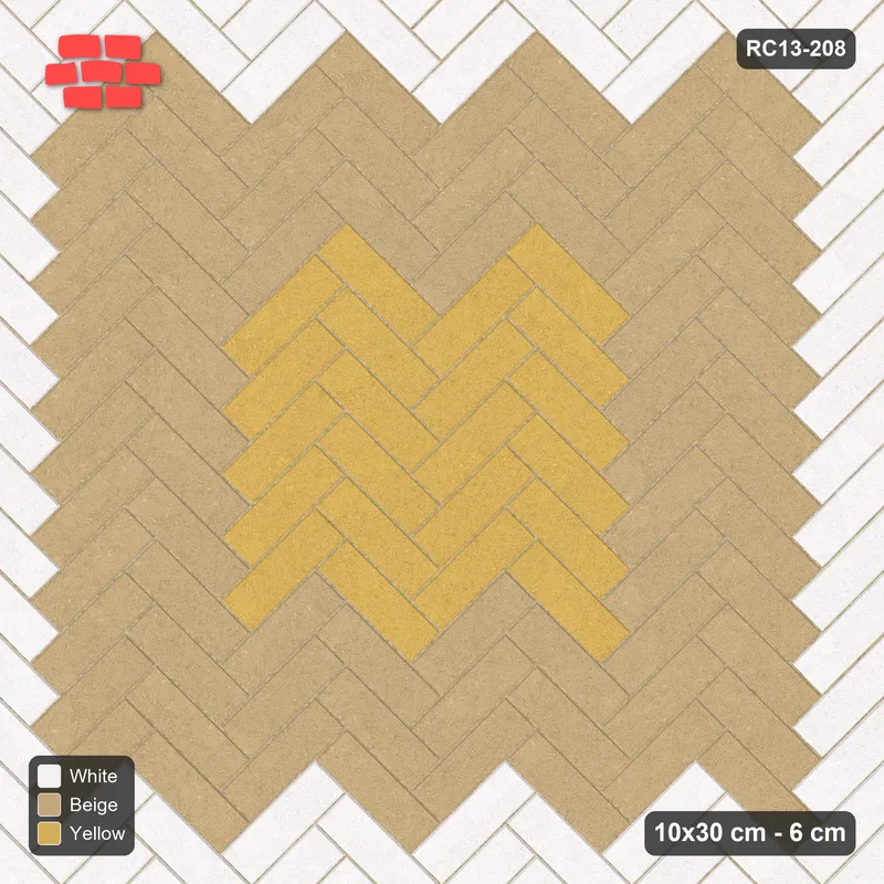 Interlock (Pasco) 10x30 cm · RC13-208 · Herringbone 45 40 cm concentric rings with Kerb 54F frame · Top view