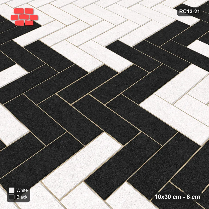 Interlock (Pasco) 10x30 cm · RC13-21 · Herringbone 90 with black cross · Side view
