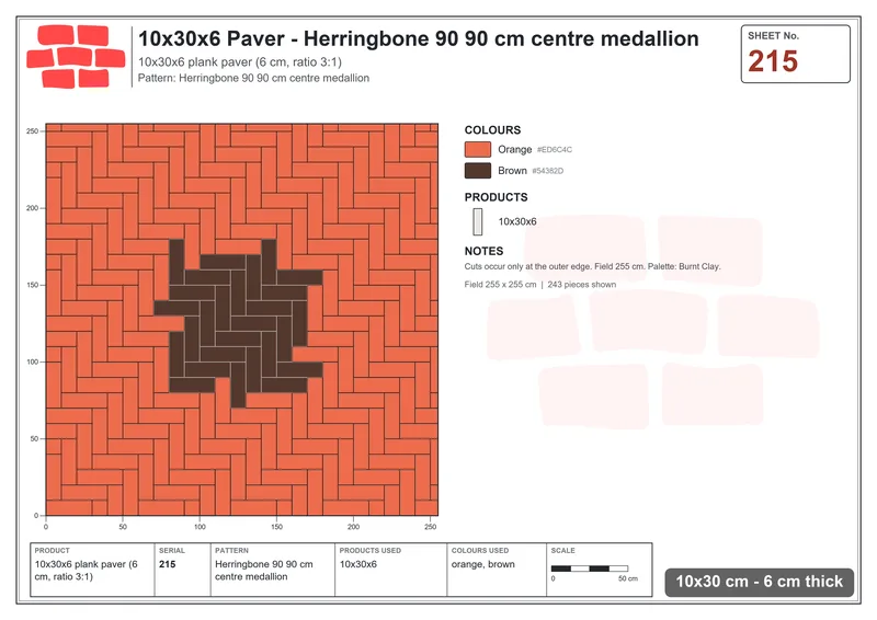 Interlock (Pasco) 10x30 cm · RC13-215 · Herringbone 90 90 cm centre medallion · Laying plan Interlock (Pasco) 10x30 cm · RC13-215 · Herringbone 90 90 cm centre medallion · Laying plan
