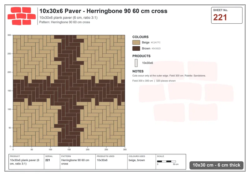 Interlock (Pasco) 10x30 cm · RC13-221 · Herringbone 90 60 cm cross · Laying plan Interlock (Pasco) 10x30 cm · RC13-221 · Herringbone 90 60 cm cross · Laying plan