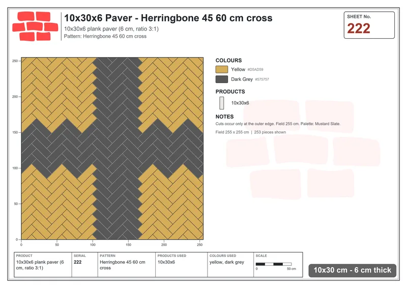 Interlock (Pasco) 10x30 cm · RC13-222 · Herringbone 45 60 cm cross · Laying plan Interlock (Pasco) 10x30 cm · RC13-222 · Herringbone 45 60 cm cross · Laying plan