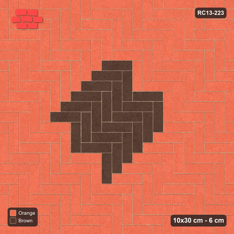 Interlock (Pasco) 10x30 cm · RC13-223 · Herringbone 90 diamond medallion r60 with Kerb 38F frame · Top view