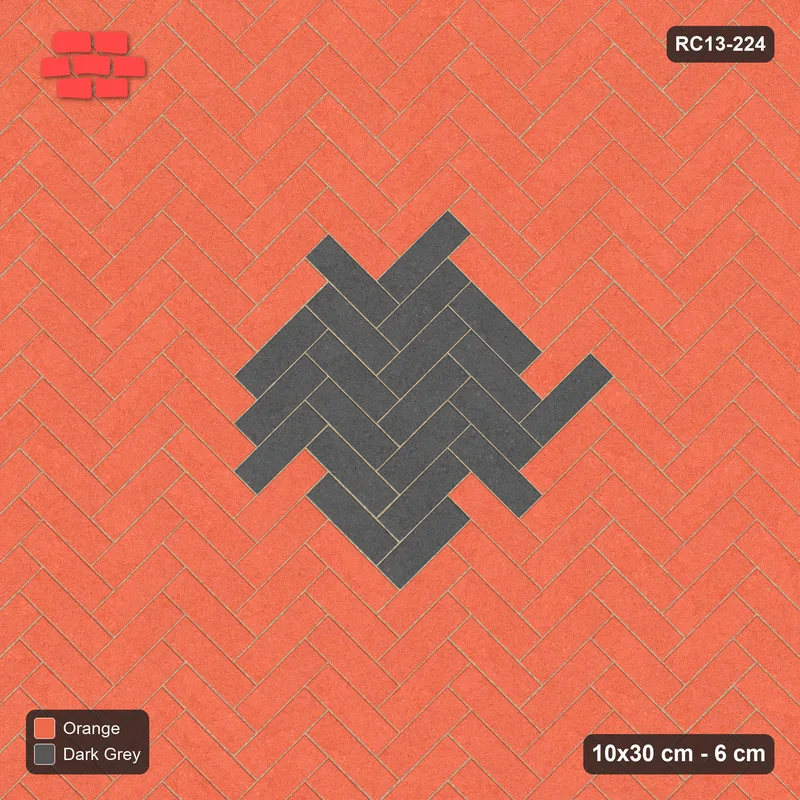 Interlock (Pasco) 10x30 cm · RC13-224 · Herringbone 45 diamond medallion r60 · Top view