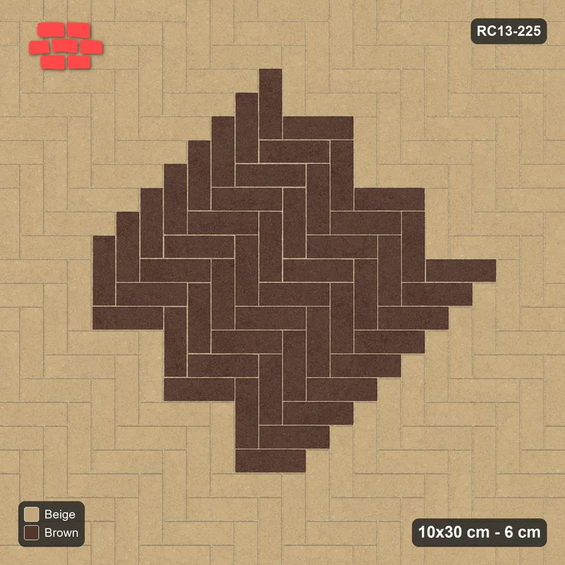 Interlock (Pasco) 10x30 cm · RC13-225 · Herringbone 90 diamond medallion r90 · Top view