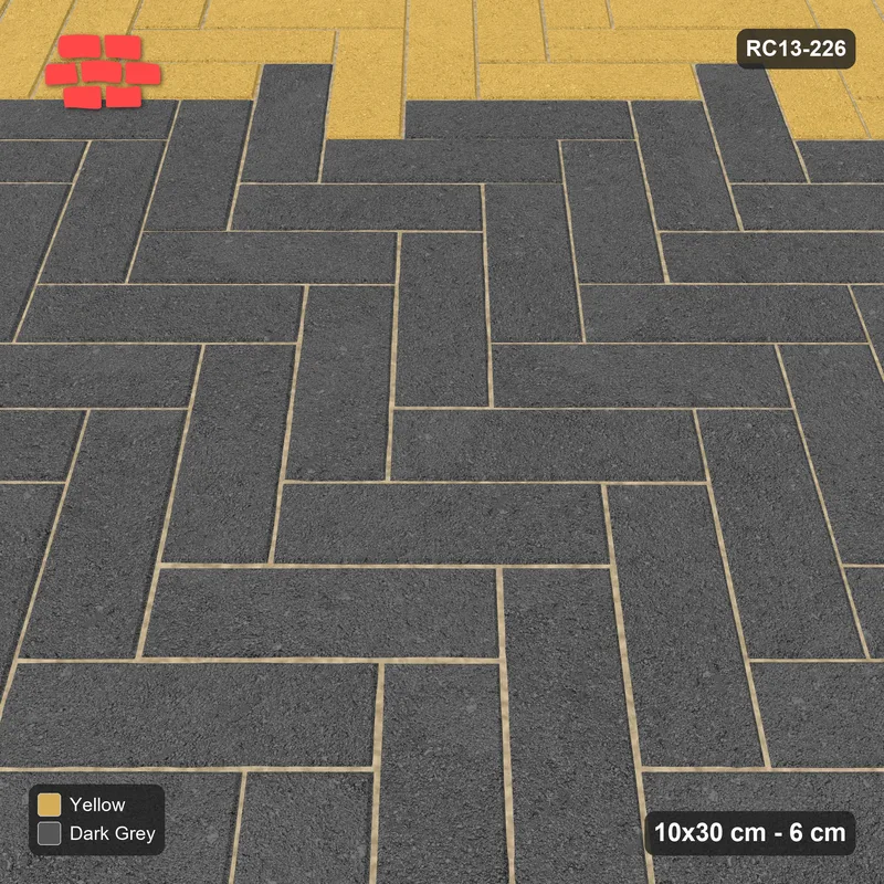 Interlock (Pasco) 10x30 cm · RC13-226 · Herringbone 45 diamond medallion r90 with Kerb 30F frame · Side view