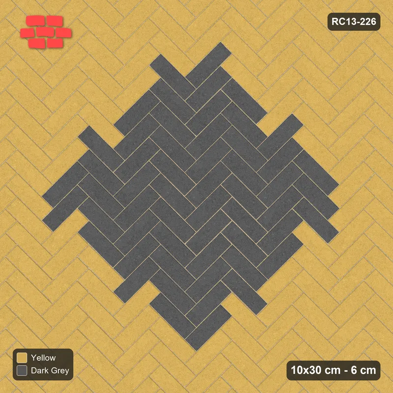 Interlock (Pasco) 10x30 cm · RC13-226 · Herringbone 45 diamond medallion r90 with Kerb 30F frame · Top view