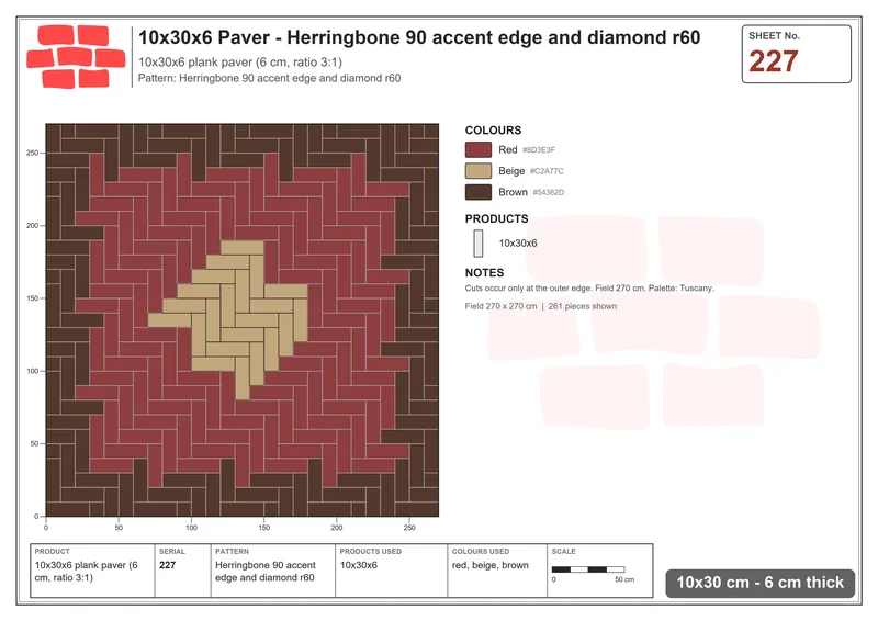 Interlock (Pasco) 10x30 cm · RC13-227 · Herringbone 90 accent edge and diamond r60 · Laying plan Interlock (Pasco) 10x30 cm · RC13-227 · Herringbone 90 accent edge and diamond r60 · Laying plan