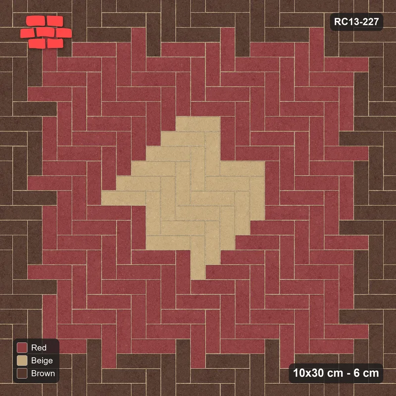 Interlock (Pasco) 10x30 cm · RC13-227 · Herringbone 90 accent edge and diamond r60 · Top view