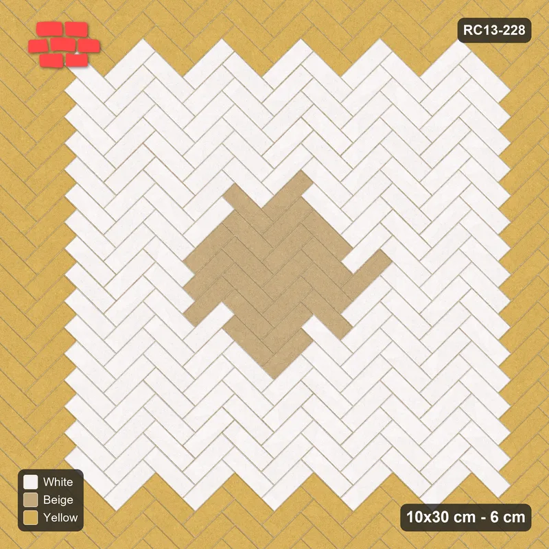 Interlock (Pasco) 10x30 cm · RC13-228 · Herringbone 45 accent edge and diamond r60 · Top view