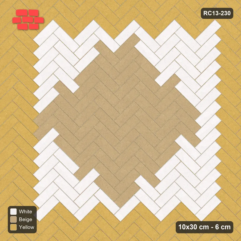 Interlock (Pasco) 10x30 cm · RC13-230 · Herringbone 45 accent edge and diamond r90 · Top view