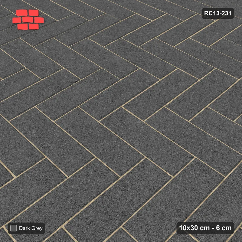 Interlock (Pasco) 10x30 cm · RC13-231 · Herringbone 90 solid with Kerb 30F frame · Side view