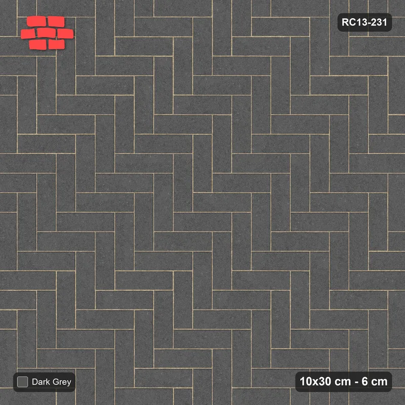 Interlock (Pasco) 10x30 cm · RC13-231 · Herringbone 90 solid with Kerb 30F frame · Top view