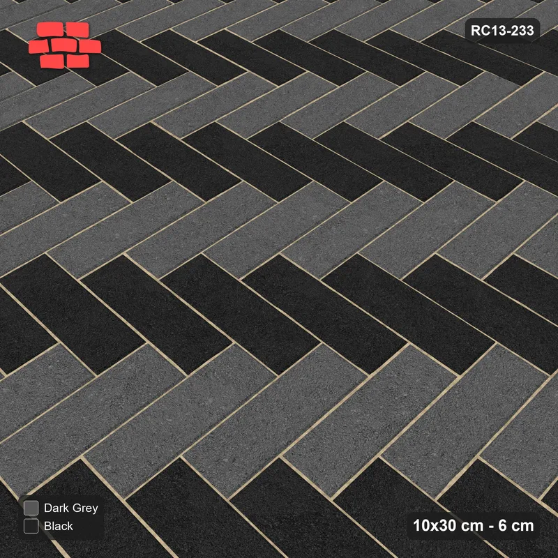 Interlock (Pasco) 10x30 cm · RC13-233 · Herringbone 90 two-tone by orientation · Side view
