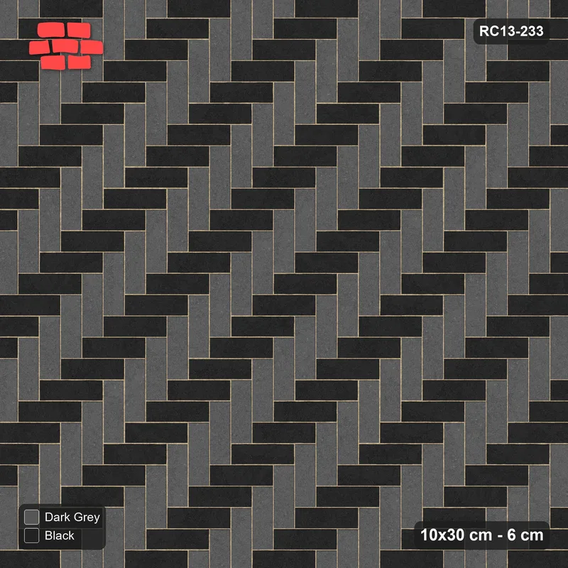 Interlock (Pasco) 10x30 cm · RC13-233 · Herringbone 90 two-tone by orientation · Top view