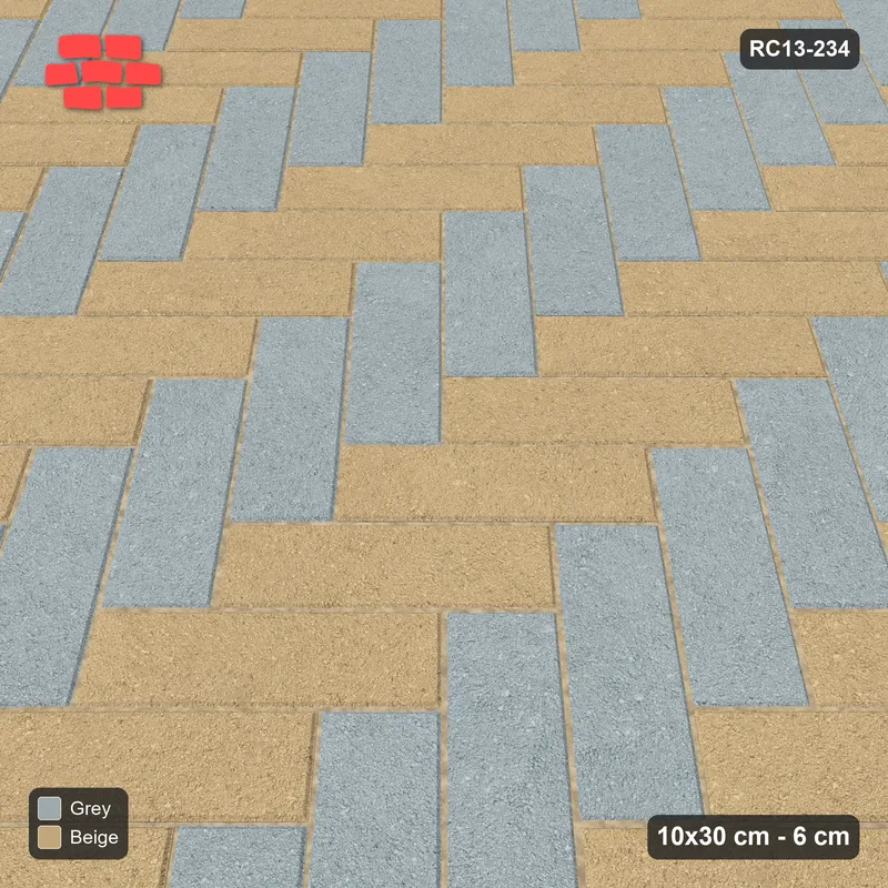 Interlock (Pasco) 10x30 cm · RC13-234 · Herringbone 45 two-tone by orientation with Kerb 42B frame · Side view