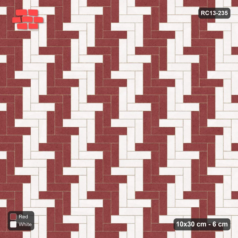 Interlock (Pasco) 10x30 cm · RC13-235 · Herringbone 90 30 cm colour columns · Top view