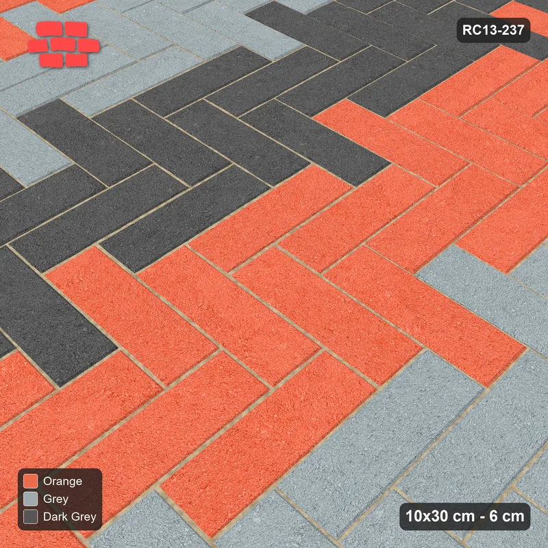 Interlock (Pasco) 10x30 cm · RC13-237 · Herringbone 90 40 cm colour columns with Kerb 40B frame · Side view