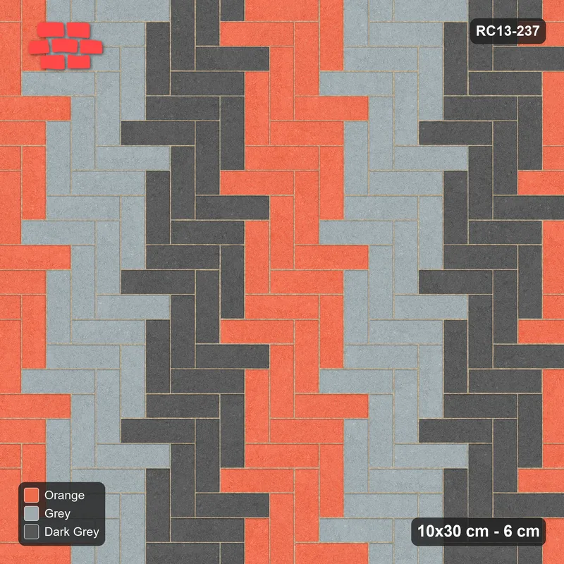 Interlock (Pasco) 10x30 cm · RC13-237 · Herringbone 90 40 cm colour columns with Kerb 40B frame · Top view