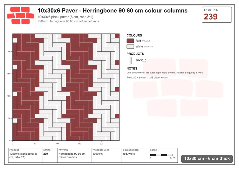 Interlock (Pasco) 10x30 cm · RC13-239 · Herringbone 90 60 cm colour columns · Laying plan Interlock (Pasco) 10x30 cm · RC13-239 · Herringbone 90 60 cm colour columns · Laying plan
