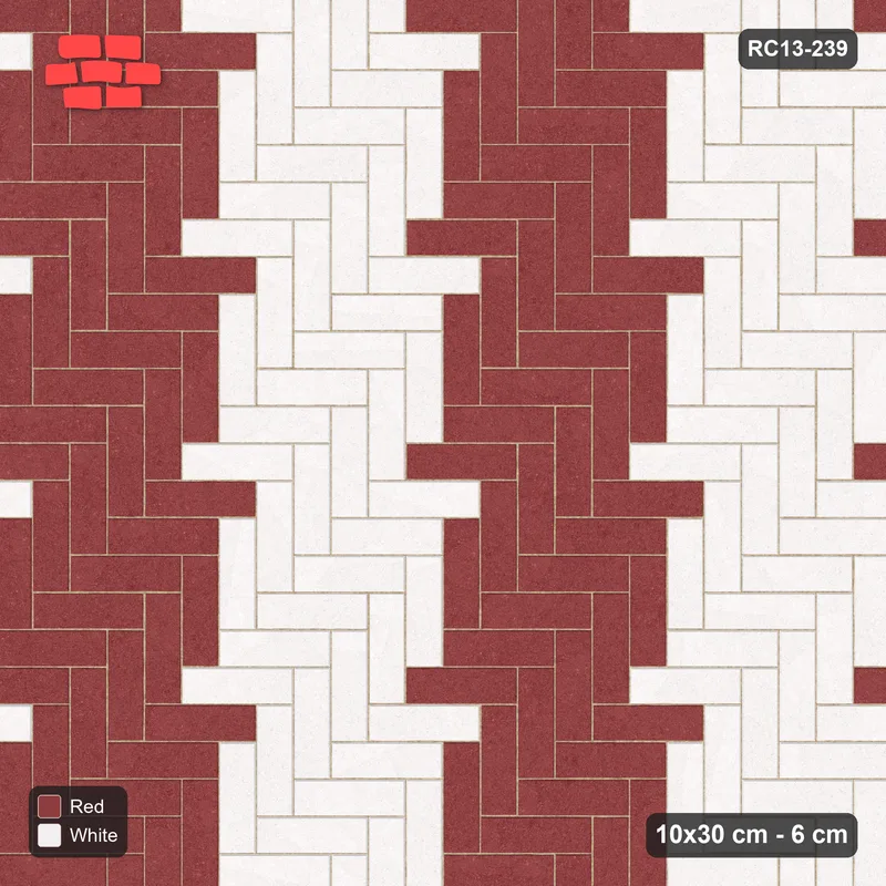 Interlock (Pasco) 10x30 cm · RC13-239 · Herringbone 90 60 cm colour columns · Top view