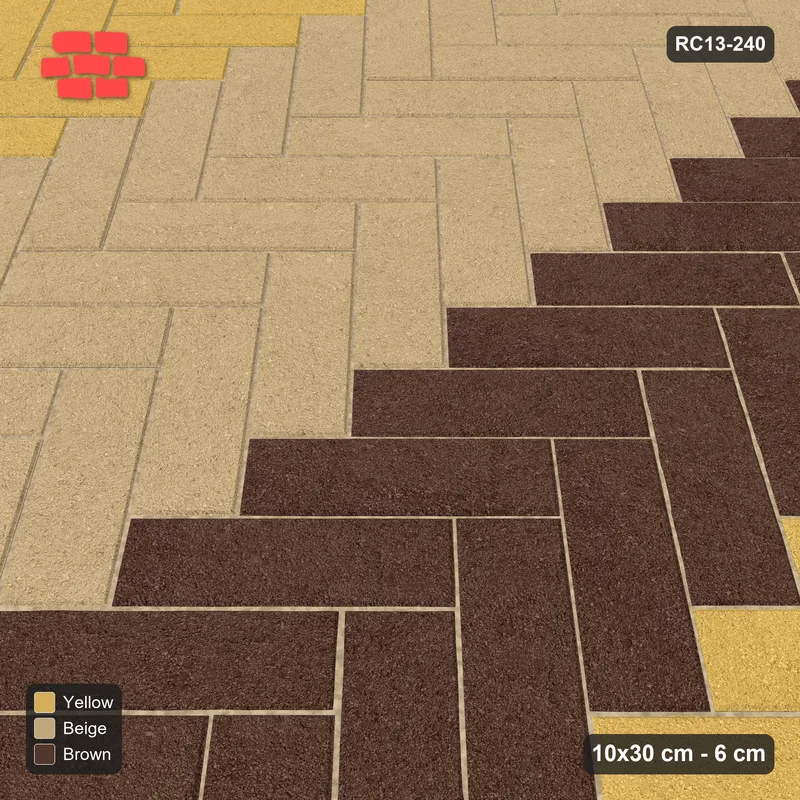 Interlock (Pasco) 10x30 cm · RC13-240 · Herringbone 45 60 cm colour columns with Kerb 40H frame · Side view