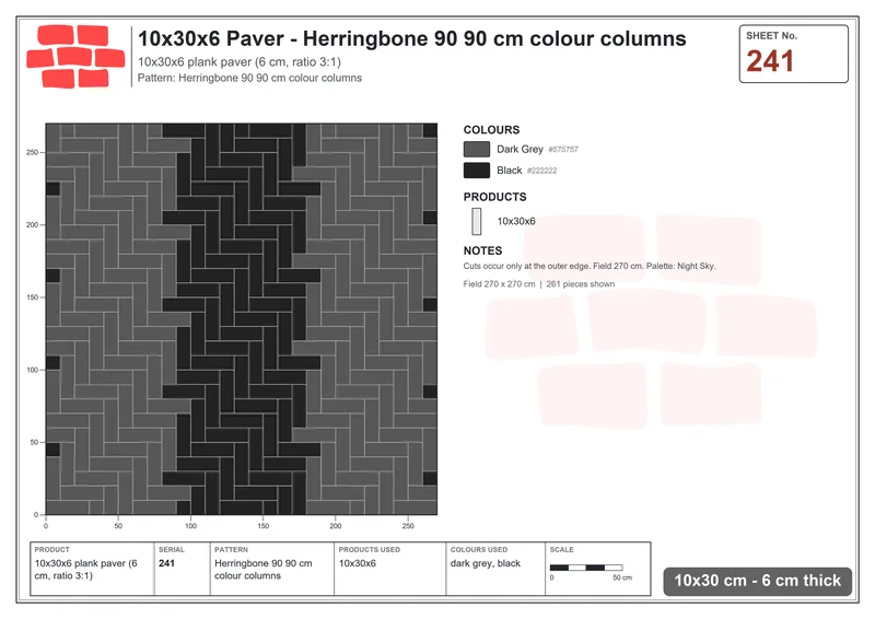Interlock (Pasco) 10x30 cm · RC13-241 · Herringbone 90 90 cm colour columns · Laying plan Interlock (Pasco) 10x30 cm · RC13-241 · Herringbone 90 90 cm colour columns · Laying plan