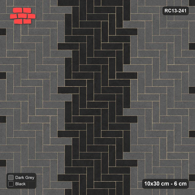 Interlock (Pasco) 10x30 cm · RC13-241 · Herringbone 90 90 cm colour columns · Top view