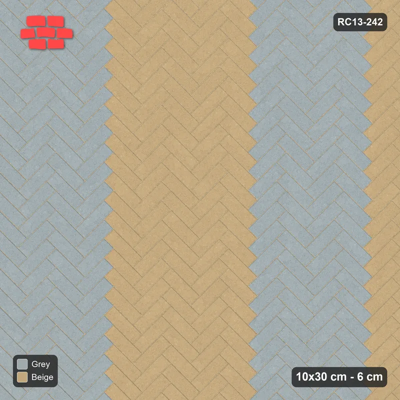 Interlock (Pasco) 10x30 cm · RC13-242 · Herringbone 45 90 cm colour columns · Top view
