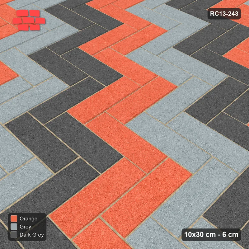 Interlock (Pasco) 10x30 cm · RC13-243 · Herringbone 90 30 cm diagonal stair stripes with Kerb 54H frame · Side view
