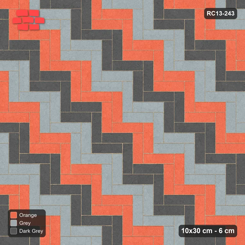 Interlock (Pasco) 10x30 cm · RC13-243 · Herringbone 90 30 cm diagonal stair stripes with Kerb 54H frame · Top view