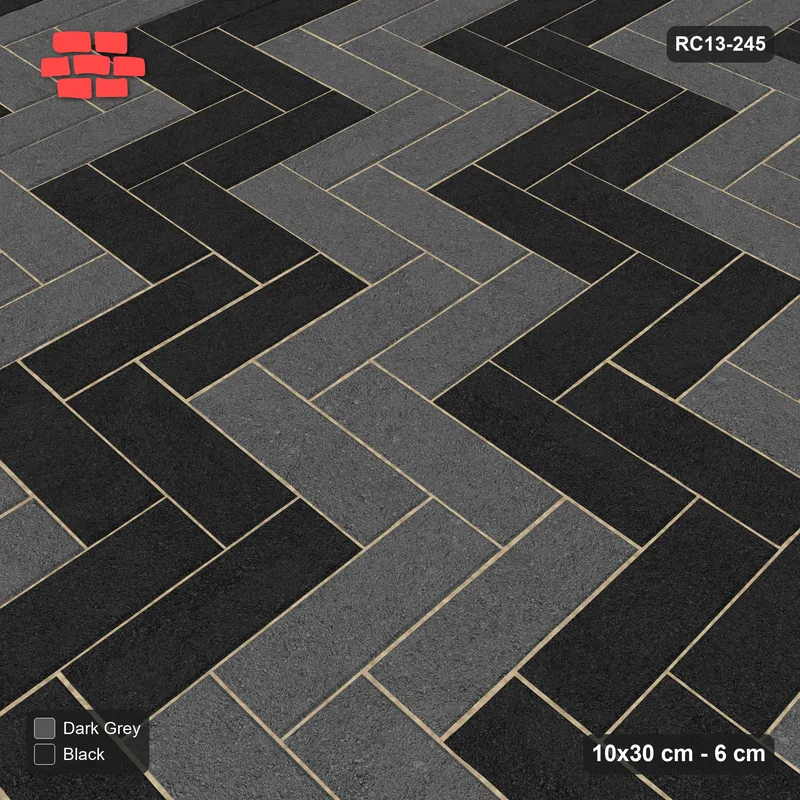 Interlock (Pasco) 10x30 cm · RC13-245 · Herringbone 90 40 cm diagonal stair stripes · Side view
