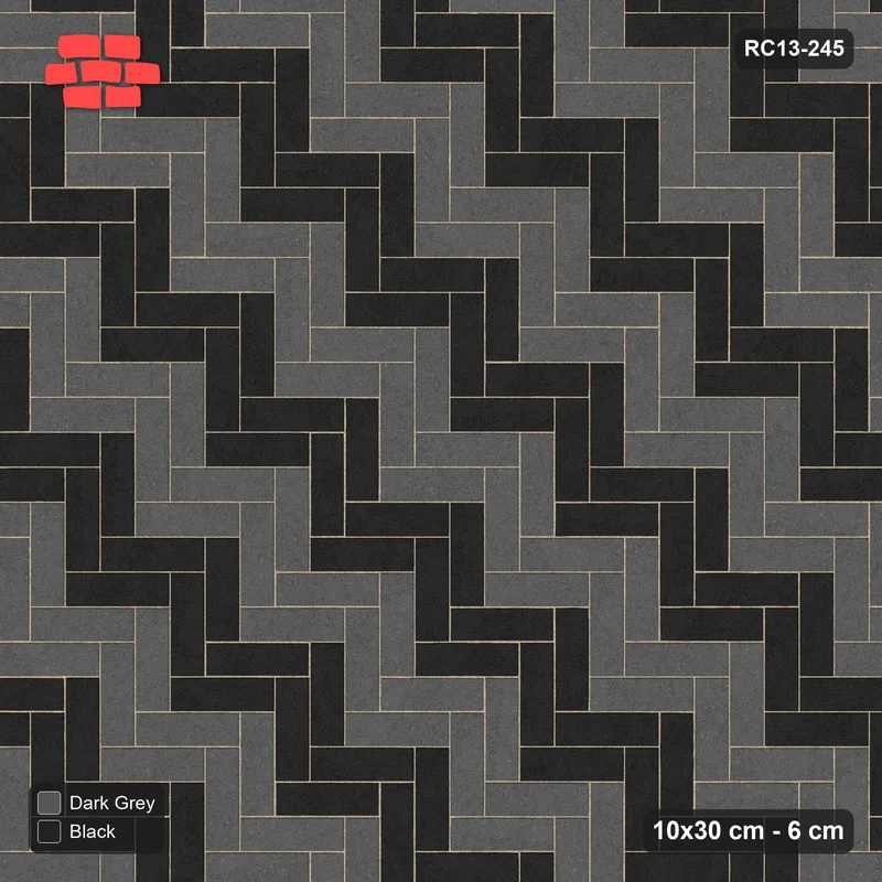 Interlock (Pasco) 10x30 cm · RC13-245 · Herringbone 90 40 cm diagonal stair stripes · Top view