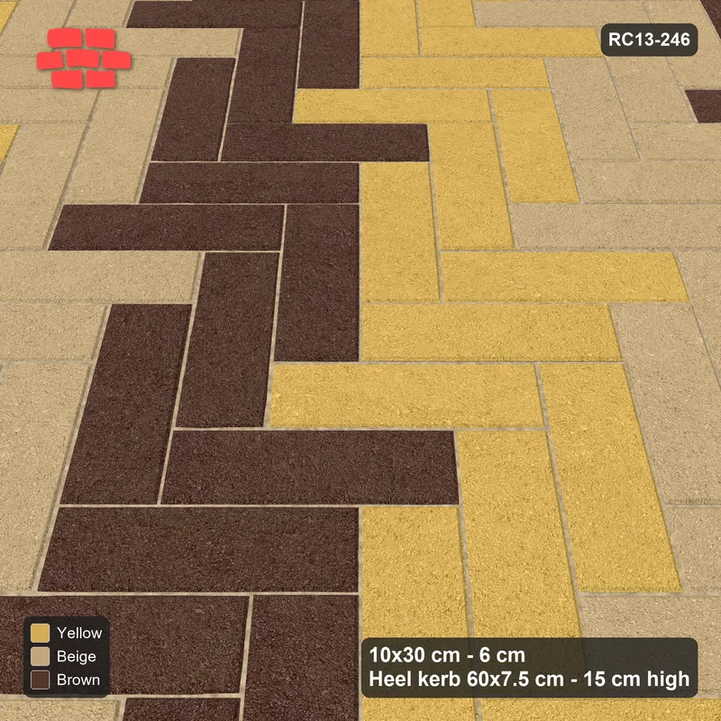 Interlock (Pasco) 10x30 cm · RC13-246 · Herringbone 45 40 cm diagonal stair stripes with Heel kerb 75x150x600 frame · Side view