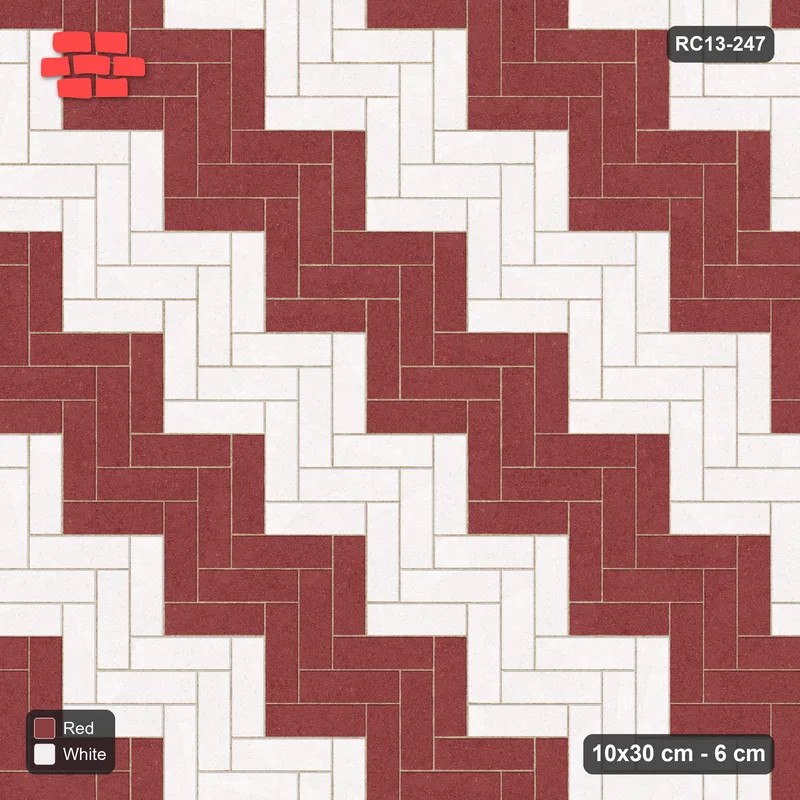Interlock (Pasco) 10x30 cm · RC13-247 · Herringbone 90 60 cm diagonal stair stripes · Top view