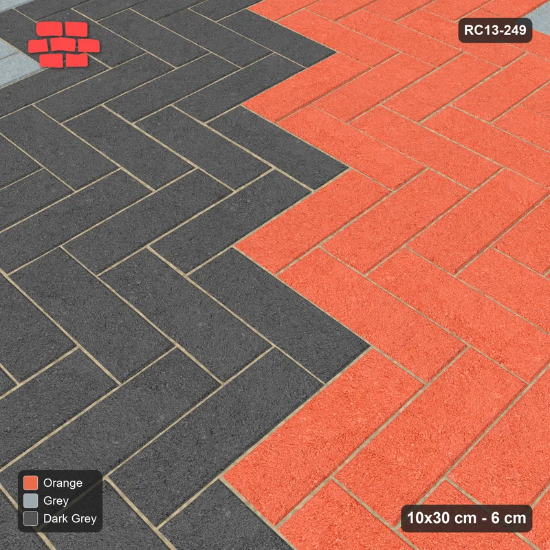 Interlock (Pasco) 10x30 cm · RC13-249 · Herringbone 90 90 cm diagonal stair stripes with Kerb 25H frame · Side view