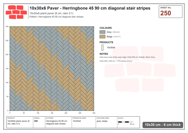 Interlock (Pasco) 10x30 cm · RC13-250 · Herringbone 45 90 cm diagonal stair stripes · Laying plan Interlock (Pasco) 10x30 cm · RC13-250 · Herringbone 45 90 cm diagonal stair stripes · Laying plan