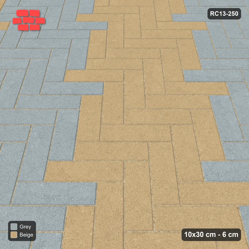 Interlock (Pasco) 10x30 cm · RC13-250 · Herringbone 45 90 cm diagonal stair stripes · Side view