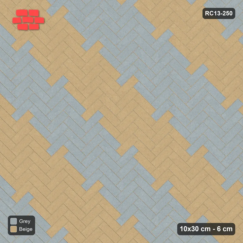 Interlock (Pasco) 10x30 cm · RC13-250 · Herringbone 45 90 cm diagonal stair stripes · Top view