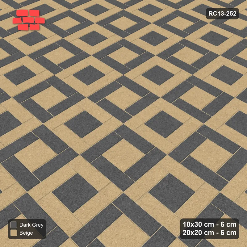 Interlock (Pasco) 10x30 cm · RC13-252 · Pinwheel ACW, 20x20 Centres, Module Chequer - Stone & Earth · Side view