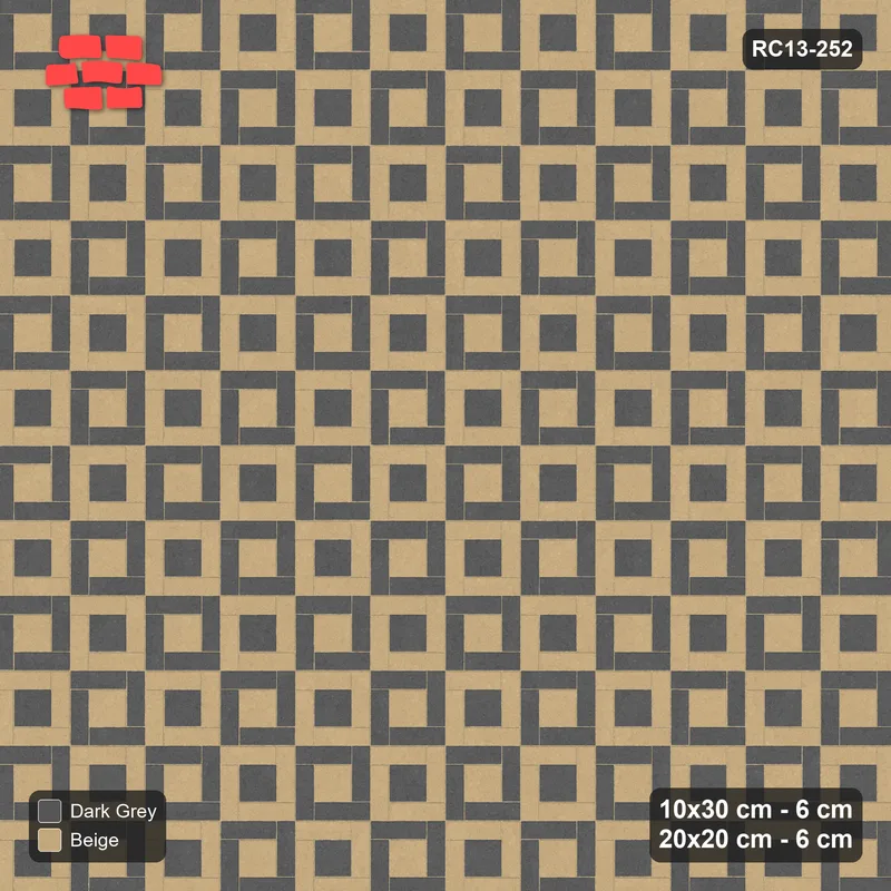 Interlock (Pasco) 10x30 cm · RC13-252 · Pinwheel ACW, 20x20 Centres, Module Chequer - Stone & Earth · Top view